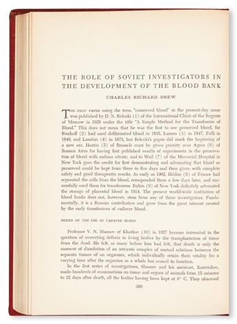 (MEDICINE.) DREW, CHARLES RICHARD. The Role of Soviet Investigators in the Development of the Blood Bank.